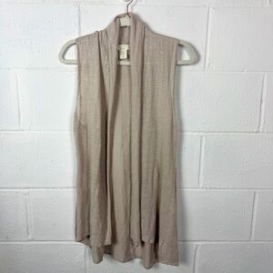 St. Tropez 100% Linen Vest Open Front Shawl Collar Tan Old Money Capsule Beach M